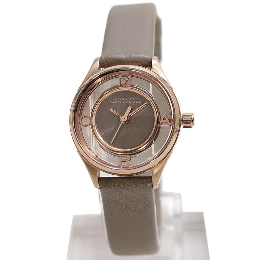 Marc Jacobs Tether Grey Dial Beige Leather Strap Watch for Women - MBM1375