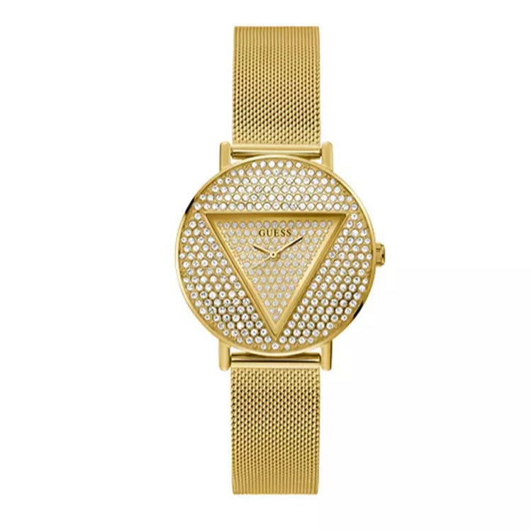 Guess Iconic Diamonds Gold Dial Gold Mesh Bracelet Watch For Women - GW0477L2