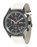 Hugo Boss Grand Prix Chronograph Black Dial Grey Leather Strap Watch for Men - 1513562