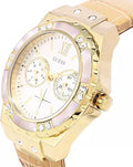 Guess Limelight Quartz Silver Dial Golden Leather Strap Watch For Women - W0775L2