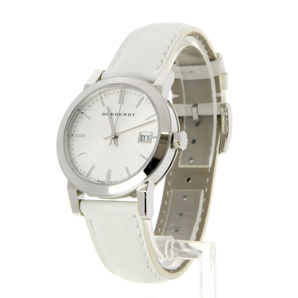 Burberry The City White Dial White Leather Strap Watch for Women - BU9128