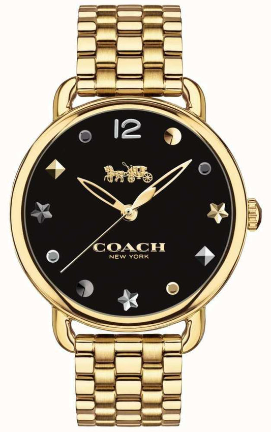 Coach Delancey Black Dial Gold Stainless Steel Strap Watch For Women - 14502813