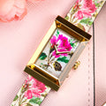 Gucci G-Frame Floral Ivory Dial White Leather Strap Watch For Women - YA147406