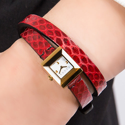 Gucci G Frame Red Leather Strap Watch For Women - YA128524