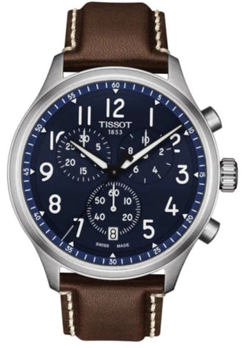 Tissot Chrono XL Vintage Blue Dial Brown Leather Strap Watch For Men - T116.617.16.042.00