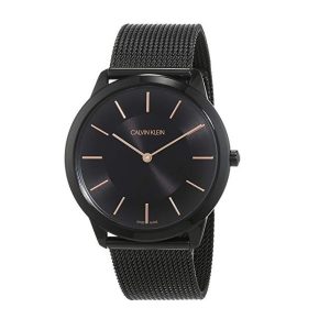 Calvin Klein Minimal Black Dial Black Mesh Bracelet Watch for Men - K3M21421