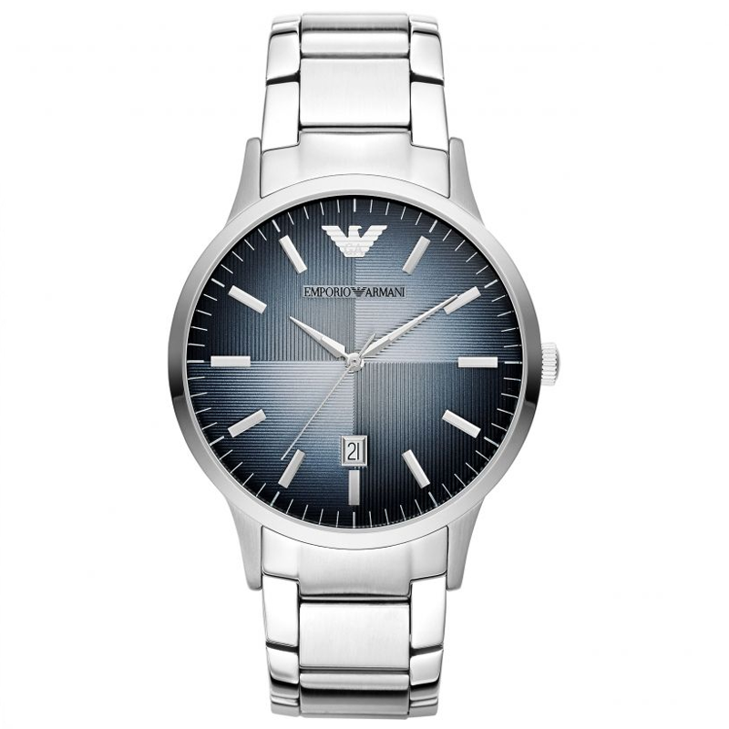 Emporio Armani Renato Quartz Blue Dial Silver Steel Strap Watch For Men - AR11182