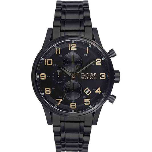 Hugo Boss Aeroliner Black Dial Black Steel Strap Watch for Men - 1513275