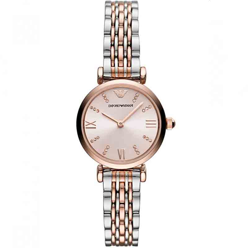 Emporio Armani Gianni T Bar Pink Dial Two Tone Steel Strap Watch For Women - AR11223