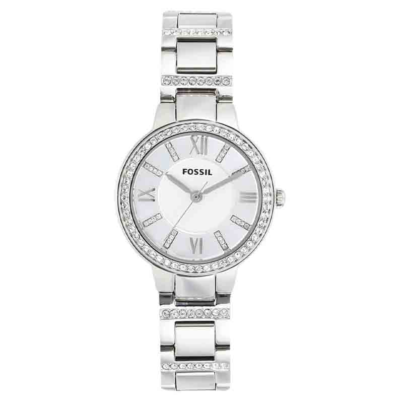 Fossil Virginia Silver Dial Silver Steel Strap Watch for Women - ES3282