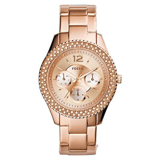 Fossil Stella Rose Gold Dial Rose Gold Steel Strap Watch for Women - ES3590