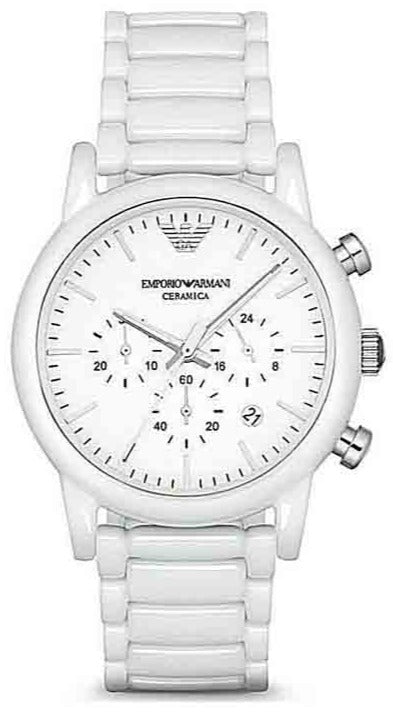 Emporio Armani Luigi Chronograph Ceramic White Dial White Ceramic Strap Watch For Men - AR1499