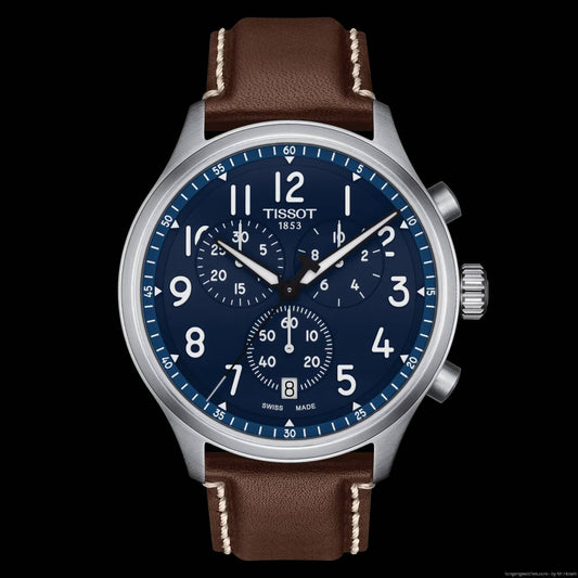 Tissot Chrono XL Vintage Blue Dial Brown Leather Strap Watch For Men - T116.617.16.042.00