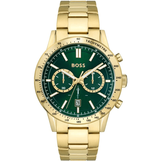 Hugo Boss Allure Chronograph Green Dial Gold Steel Strap Watch for Men - 1513923