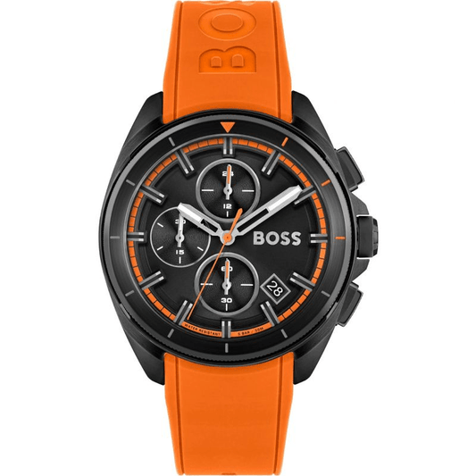 Hugo Boss Volane Black Dial Orange Silicone Strap Watch for Men - 1513957