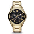 Fossil Grant Chronograph Black Dial Gold Steel Strap Watch for Men - FS4815