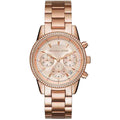 Michael Kors Ritz Chronograph Rose Gold Dial Rose Gold Steel Strap Watch for Women - MK6077