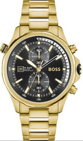 Hugo Boss Globetrotter Chronograph Black Dial Gold Steel Strap Watch for Men - 1513932