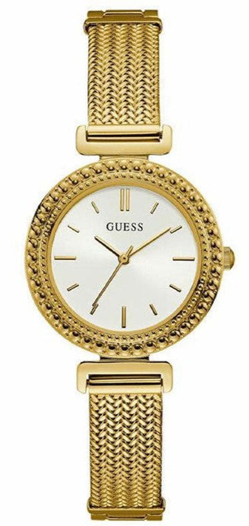 Guess Quartz White Dial Gold Steel Strap Watch For Women - W1152L2