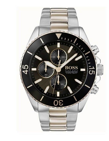 Hugo Boss Ocean Edition Black Dial Two Tone Steel Strap Watch for Men - 1513705