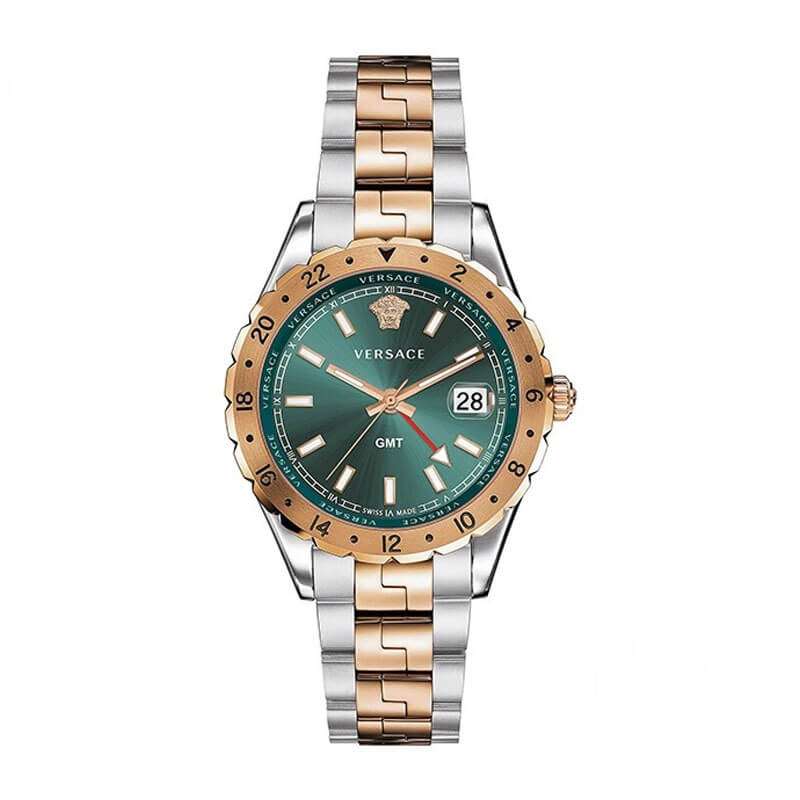 Versace Hellenyium GMT Green Dial Two Tone Steel Strap Watch for Men - V11050015