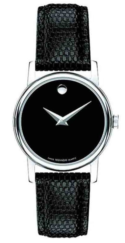 Movado Museum Black Dial Black Leather Strap Watch For Women - 2100004