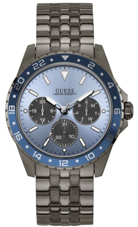 Guess Odyssey Quartz Blue Dial Gunmetal Steel Strap Watch For Men - W1107G5