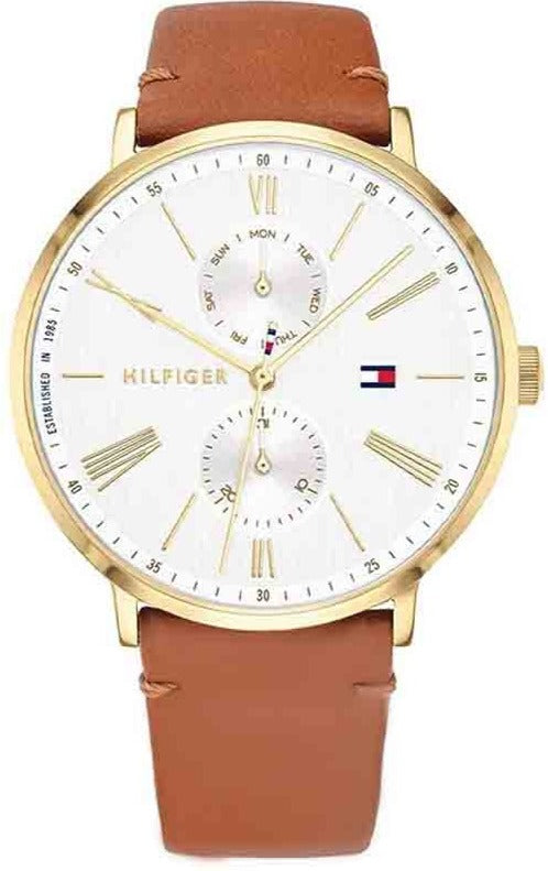 Tommy Hilfiger Jenna Quartz White Dial Brown Leather Strap Watch for Women - 1782073