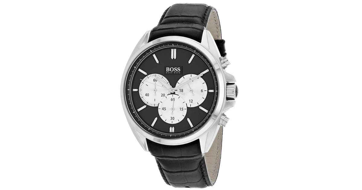 Hugo Boss Driver Black Dial Black Leather Strap Watch for Men - 1512879