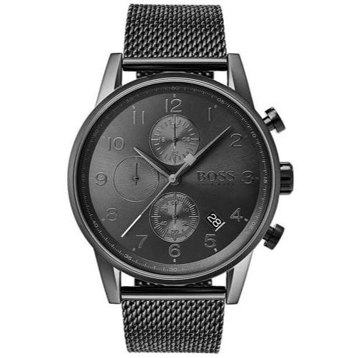 Hugo Boss Navigator Chronograph Grey Dial Grey Mesh Bracelet Watch for Men - 1513674