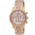 Michael Kors Ritz Chronograph Rose Gold Dial Rose Gold Steel Strap Watch for Women - MK6077