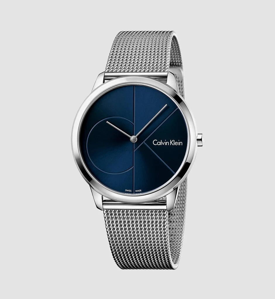 Calvin Klein Minimal Blue Dial Silver Mesh Bracelet Watch for Men - K3M2112N