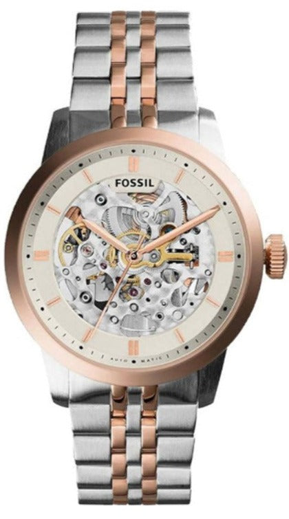 Fossil Townsman Skeleton Automatic White Dial Two Tone Steel Strap Watch for Men - ME3075