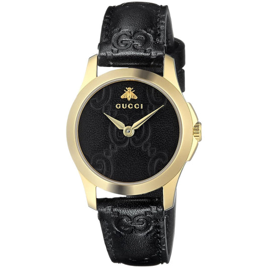 Gucci G Timeless Quartz Black Dial Black Leather Strap Watch For Women - YA126581A