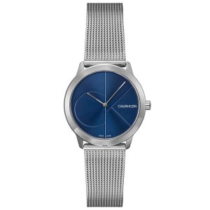 Calvin Klein Minimal Blue Dial Silver Mesh Bracelet Watch for Men - K3M2112N