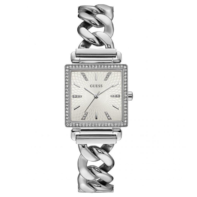 Guess Vanity Diamonds White Dial Silver Steel Strap Watch for Women - W1030L1