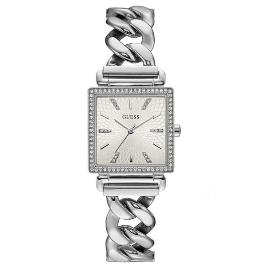 Guess Vanity Diamonds White Dial Silver Steel Strap Watch for Women - W1030L1