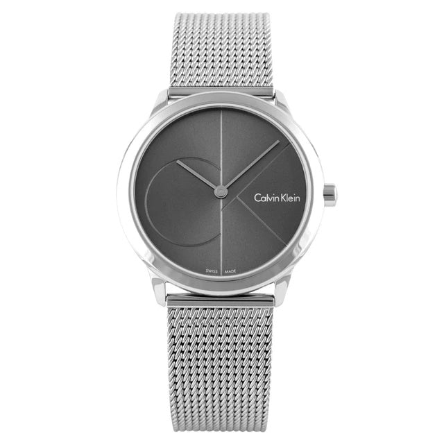 Calvin Klein Minimal Grey Dial Silver Mesh Bracelet Watch for Women - K3M22123