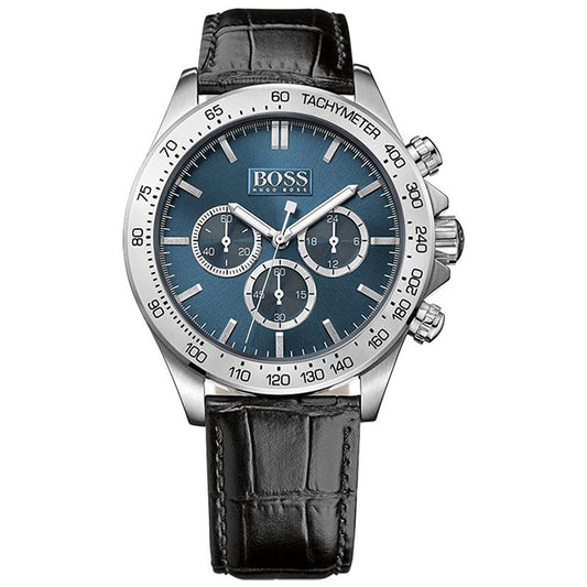 Hugo Boss Ikon Blue Dial Black Leather Strap Watch for Men - 1513176