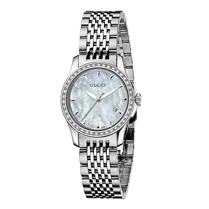 Gucci G Timeless Diamonds Mother of Pearl Dial Silver Steel Strap Watch For Women - YA126506