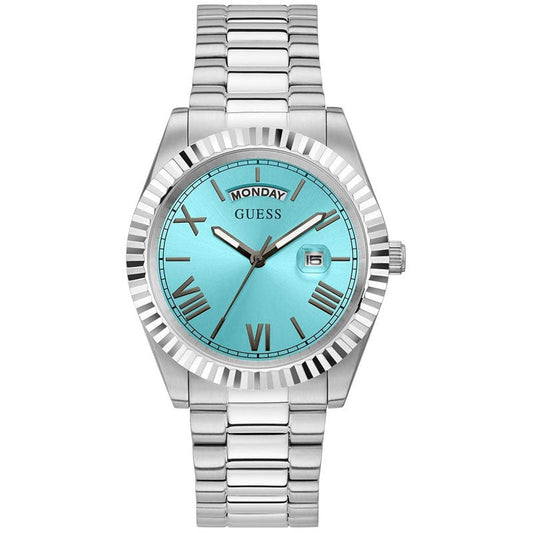 Guess Connoisseur Turquoise Dial Silver Steel Strap Watch for Men - GW0265G11