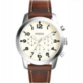 Fossil Pilot Chronograph White Dial Brown Leather Strap Watch for Men - FS5146