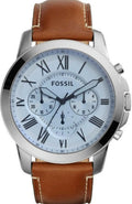 Fossil Grant Chronograph Blue Dial Brown Leather Strap Watch for Men - FS5184