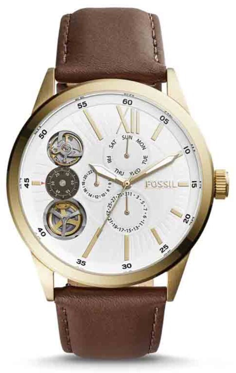 Fossil Flynn Twist Mechanical White Dial Brown Leather Strap Watch for Men - BQ2218