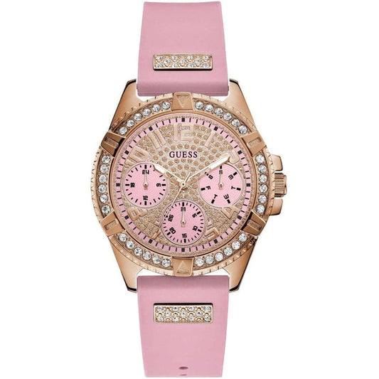 Guess Frontier Diamonds Rose Gold Dial Pink Rubber Strap Watch For Women - W1160L5