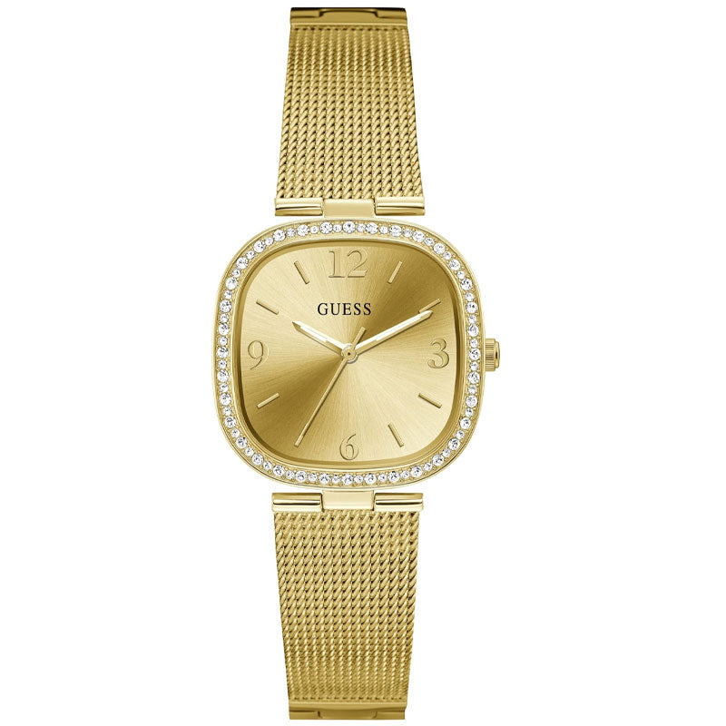 Guess Tapestry Diamonds Gold Dial Gold Mesh Bracelet Watch for Women - GW0354L2