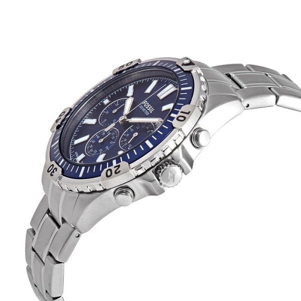 Fossil Garrett Chronograph Blue Dial Silver Steel Strap Watch for Men - FS5623