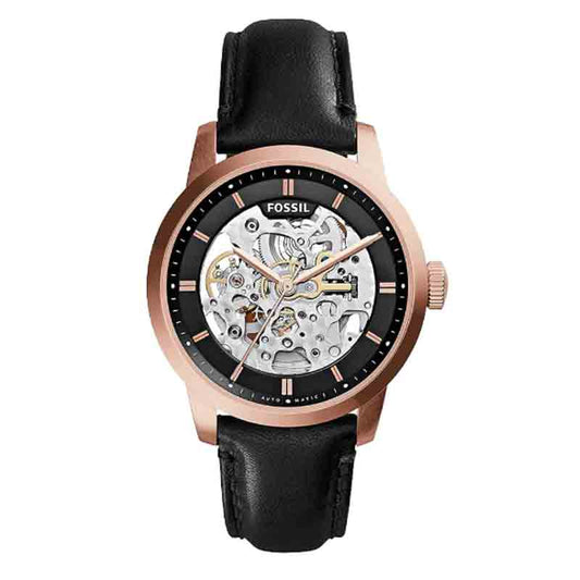 Fossil Townsman Skeleton Automatic Black Dial Black Leather Strap Watch for Men - ME3084