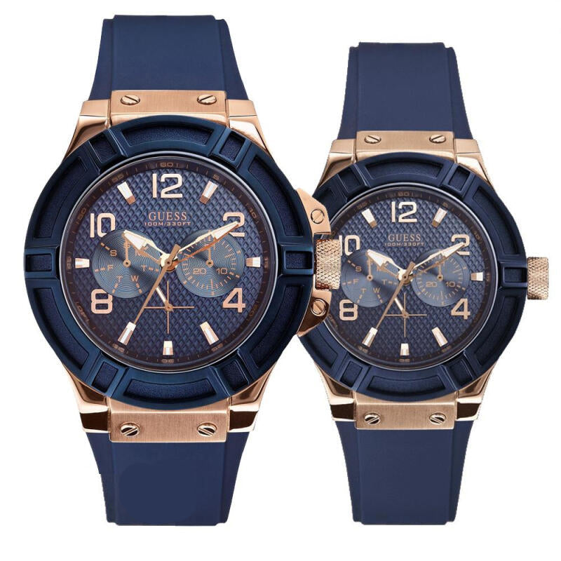 Guess Rigor Blue & Gold Dial Blue Silicone Strap Watch For Men - W0247G3