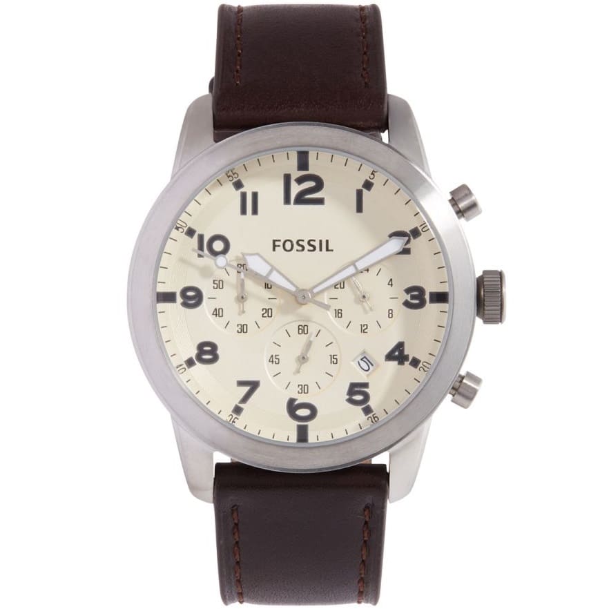 Fossil Pilot Chronograph White Dial Brown Leather Strap Watch for Men - FS5146